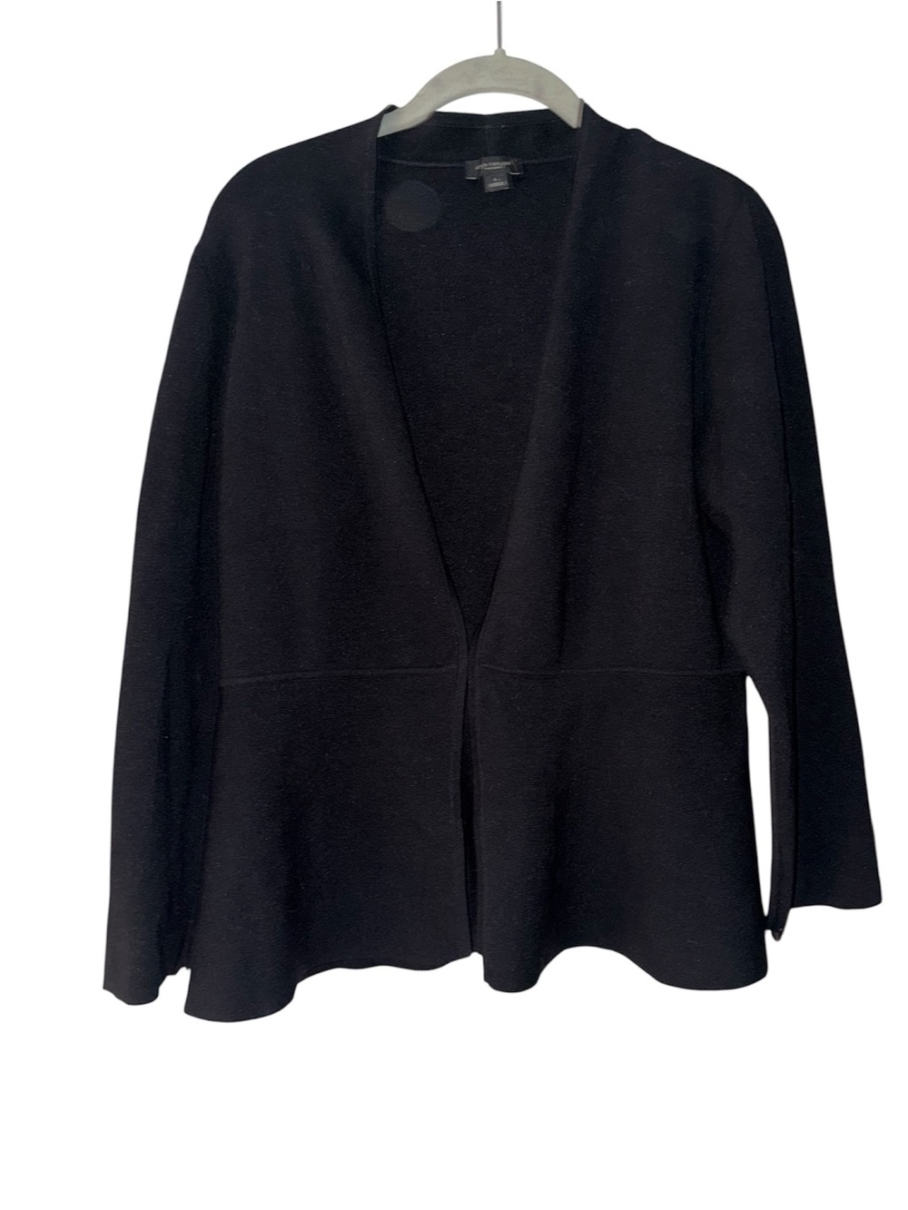 Ann Taylor Factory Black Open-Front Knit Cardigan Sweater L w/ 3/4 Sleeves
